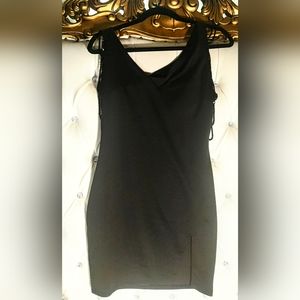 Black thigh length dress with beeding details